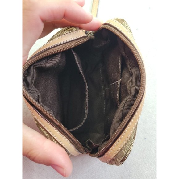 Coach Brown Signature CC Women Zip Up Leather Canvas Wristlet Jacquard Pockets - Picture 11 of 12